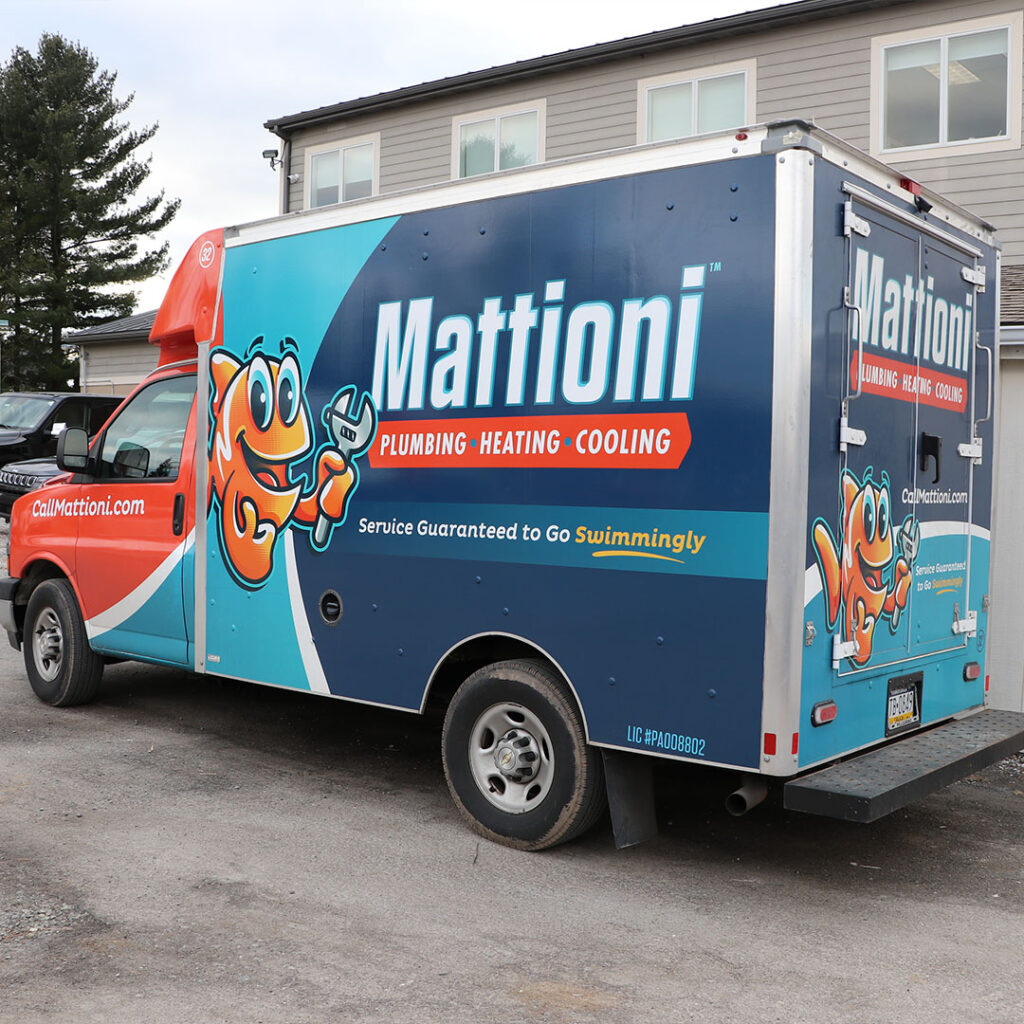 The Mattioni service truck parked in front of the office